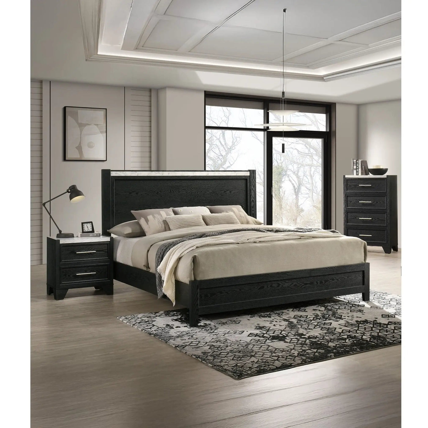 Contemporary Panel Bed With Accents by Unique Piece Furniture