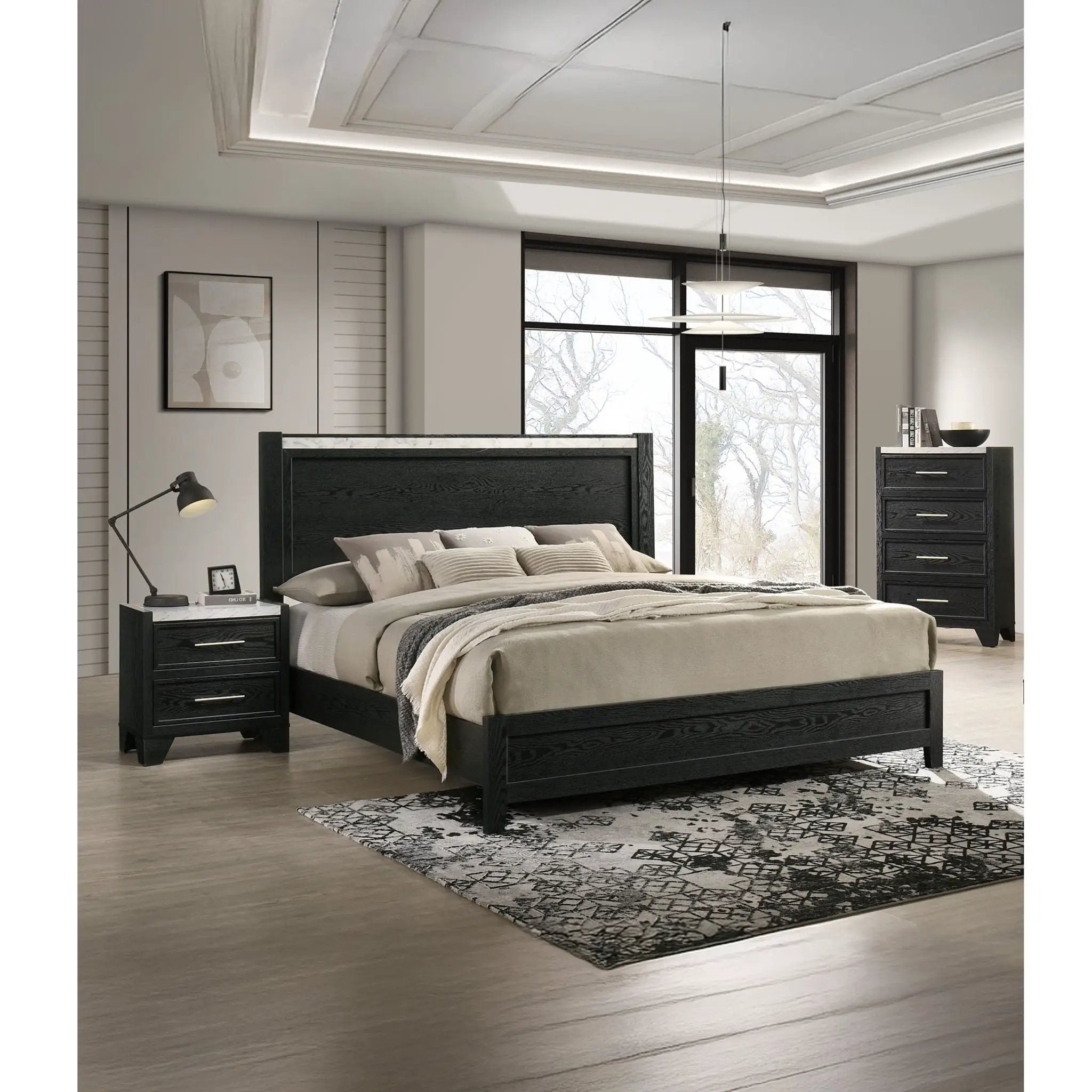 1 Piece 4 Drawers Tall Chest Bedroom Furniture - Black / White by Unique Piece Furniture