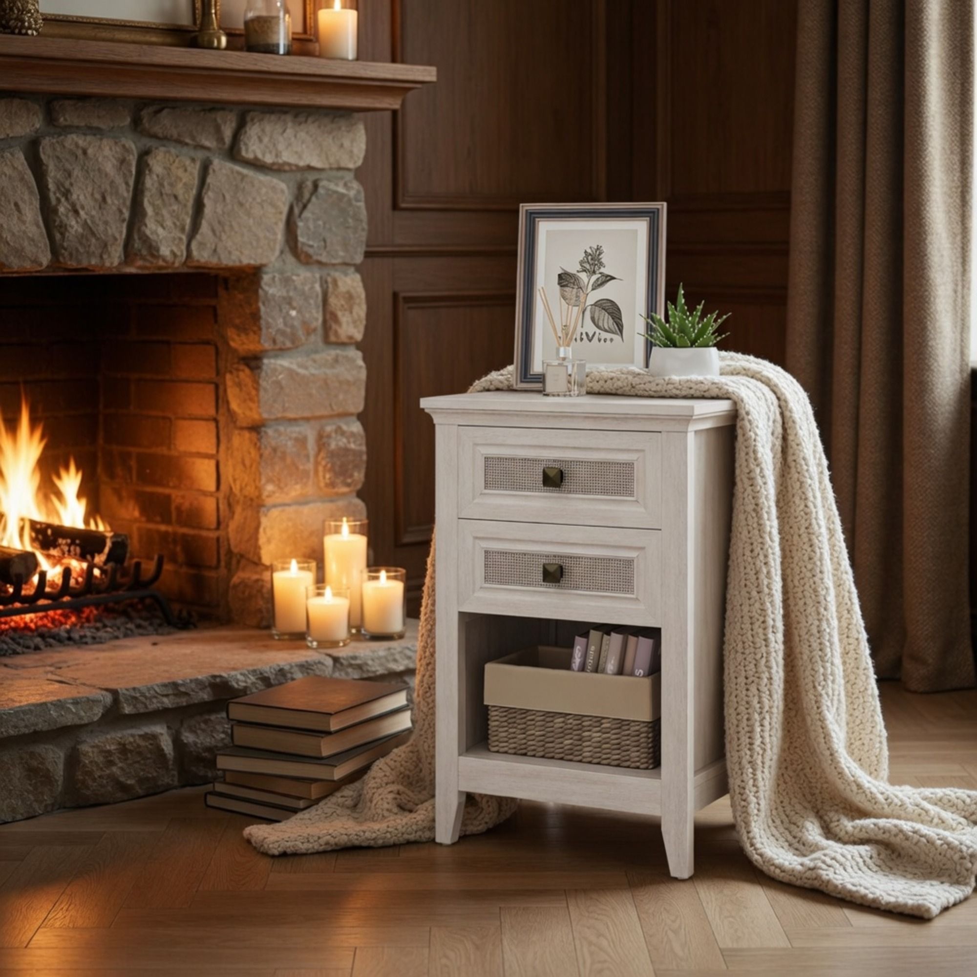 Nightstand With 2 Drawers & Shelf - White by HouseOfZazla