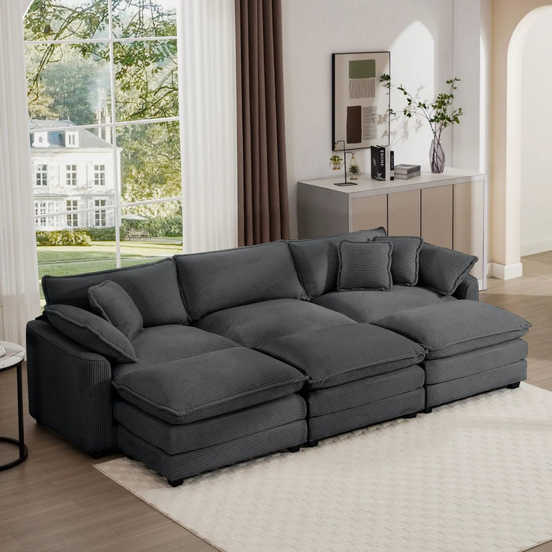 Modern Oversized Modular Cushion Sofa With Ottoman, Low Back, Deep Seating Sofa Set by HouseOfZazla
