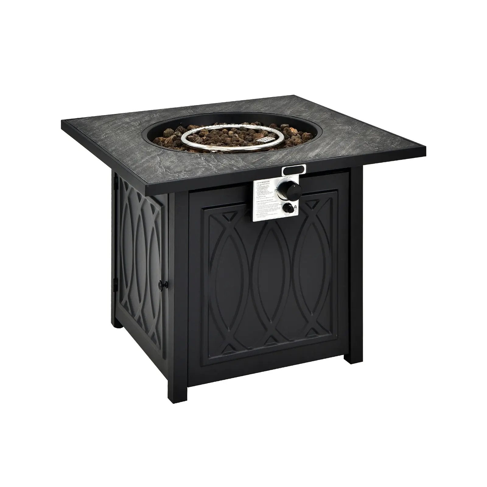 32 Inch Propane Fire Pit Table Square Tabletop with Lava Rocks Cover 50000 BTU-Black by DirectDeals