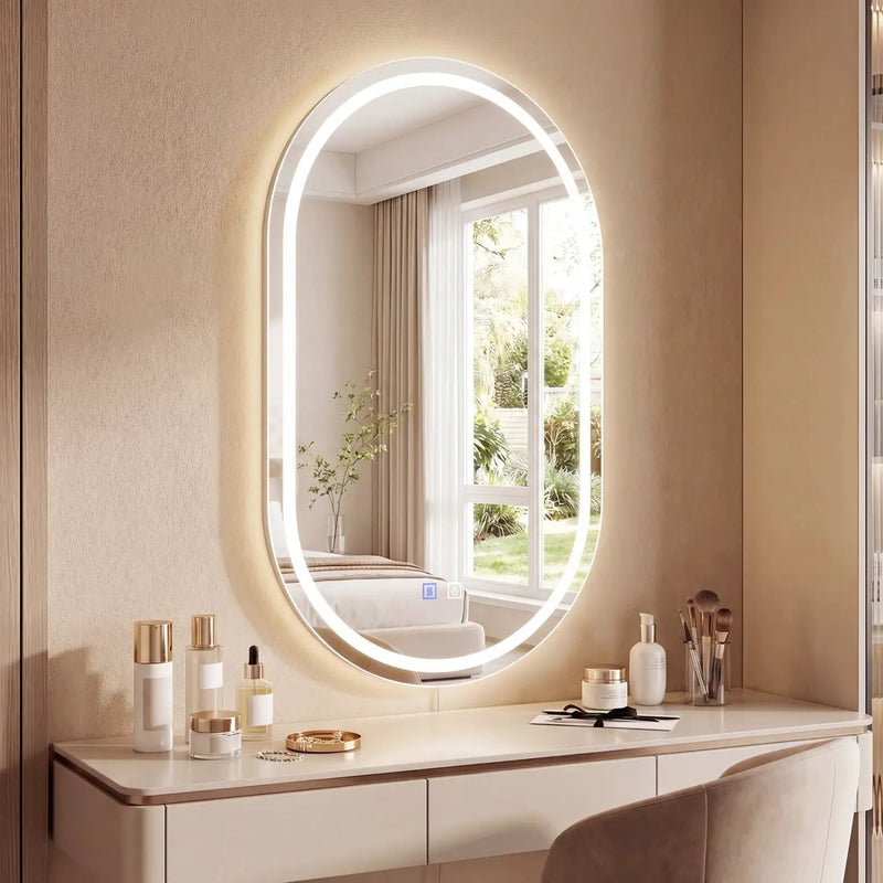 Oval LED Bathroom Mirror 32x20" with Dimming & Defogger by DirectDeals