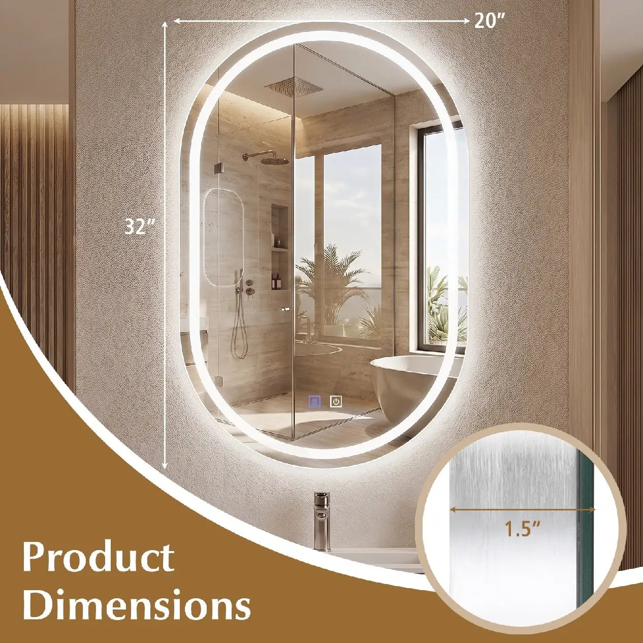 Oval LED Bathroom Mirror 32x20" with Dimming & Defogger by DirectDeals