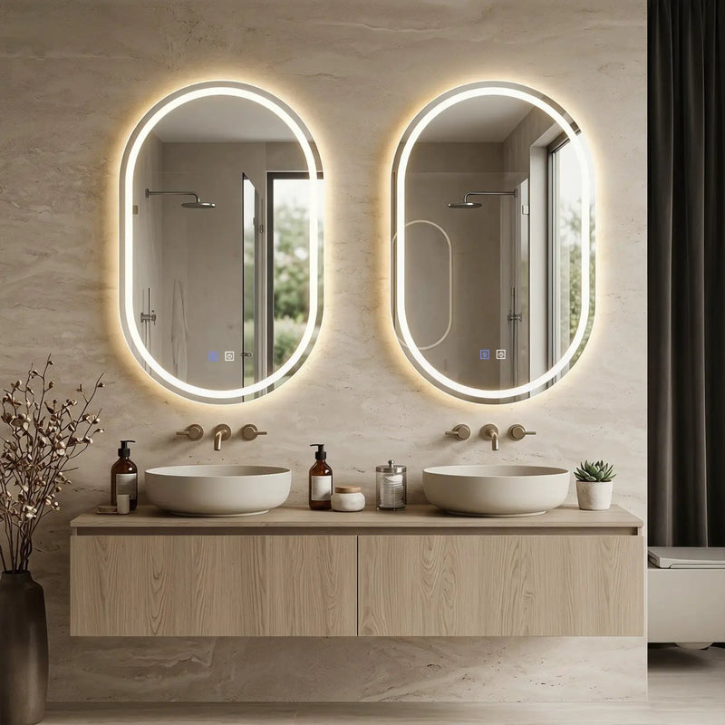 Oval LED Bathroom Mirror 32x20" with Dimming & Defogger by DirectDeals