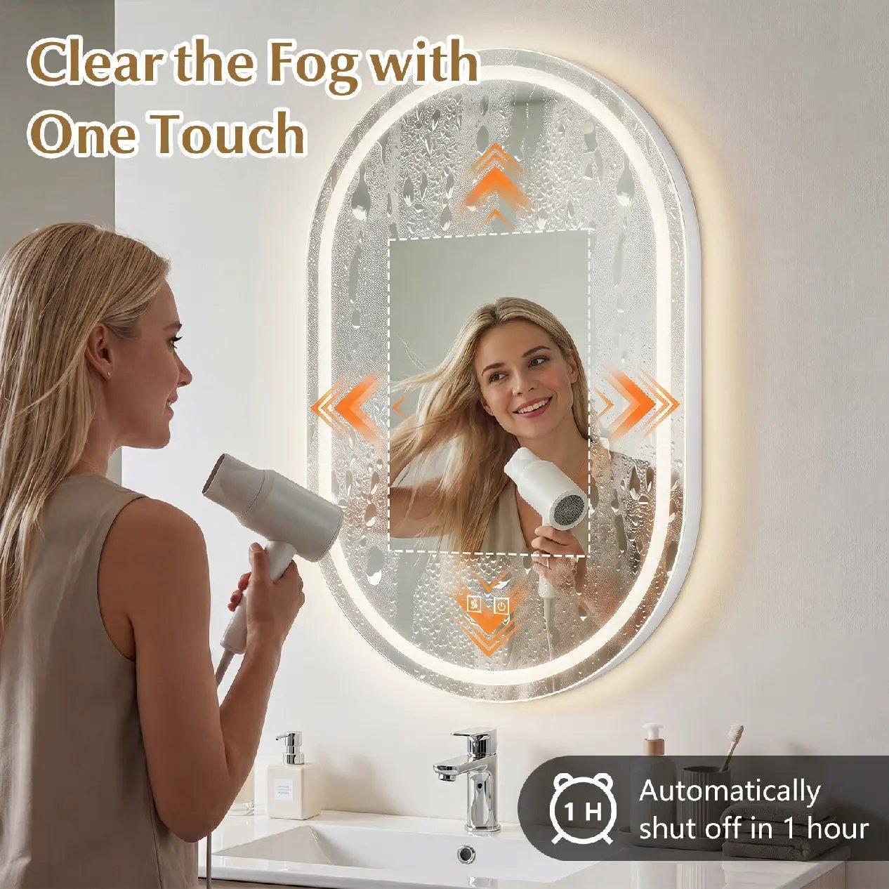 Oval LED Bathroom Mirror 32x20" with Dimming & Defogger by DirectDeals