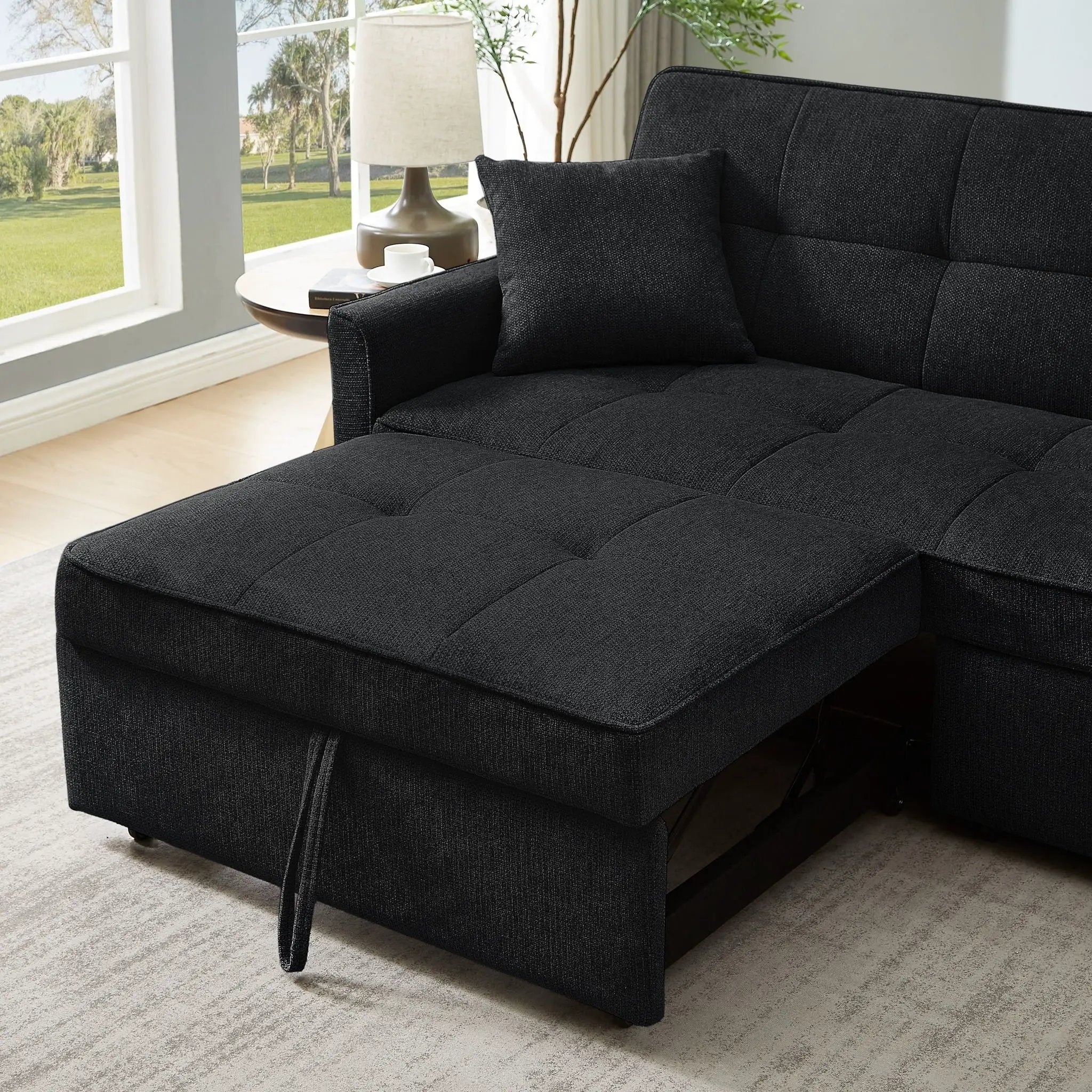 3 In 1 Convertible Sleeper Sofa Bed, Reclining Backrest, Pillows, Pockets by HouseOfZazla