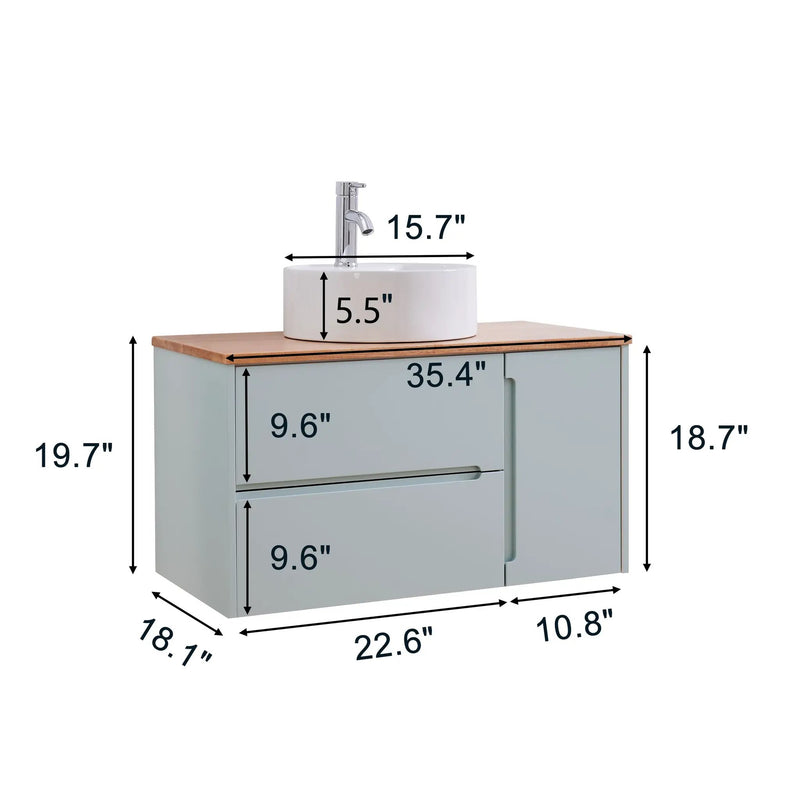 36-Inch Double Drawer + Single Door Wall-Mounted Bathroom Vanity, photo 10 of 10