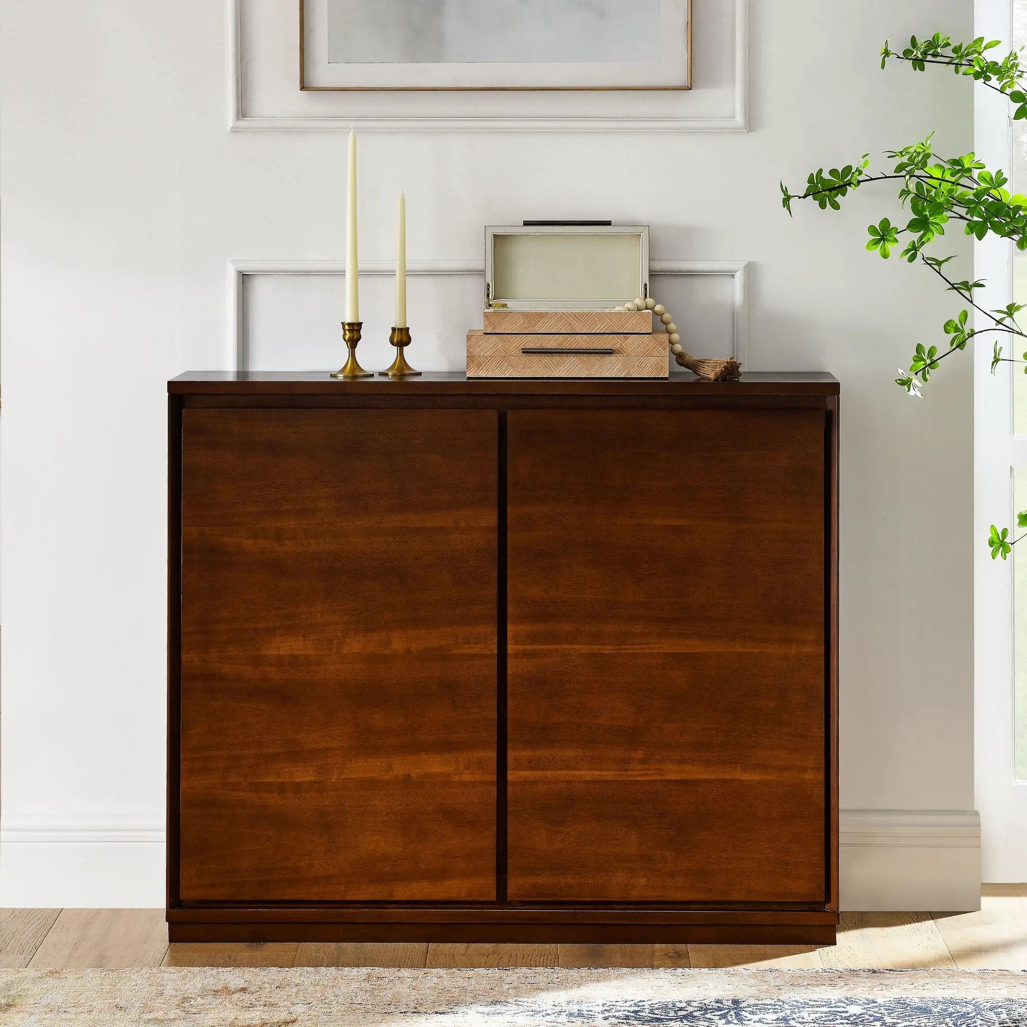 Sideboard, Buffet Cabinet With 2 Outlet Holes, Storage Cabinet For Entryway, Hallway, Living Room, Kitchen, Dining Room, Bedroom - Walnut by HouseOfZazla