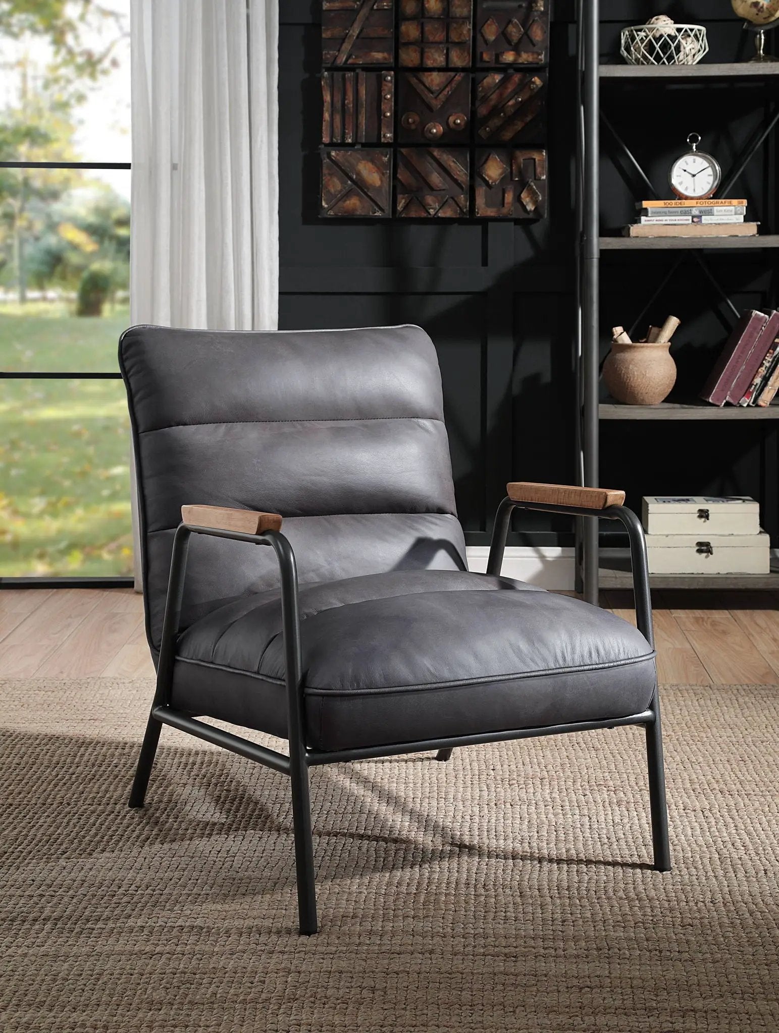 Nignu - Top Grain Leather Matt Iron Accent Chair - Gray by Unique Piece Furniture