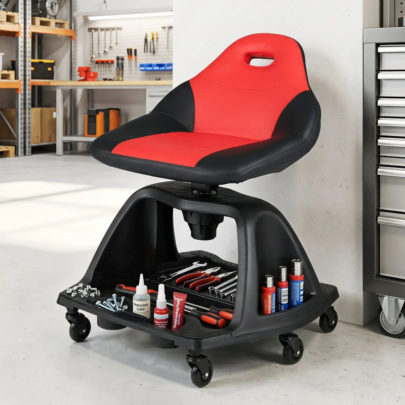 Rolling Mechanic Stool with Backrest and Tool Tray - 330 lbs by DirectDeals