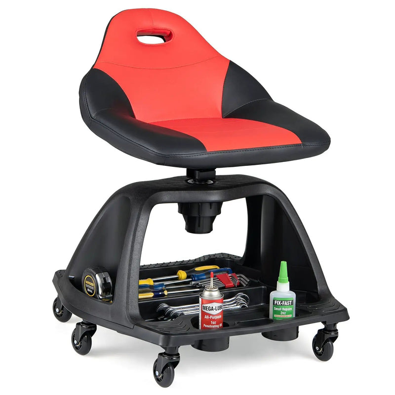 Rolling Mechanic Stool with Backrest and Tool Tray - 330 lbs by DirectDeals