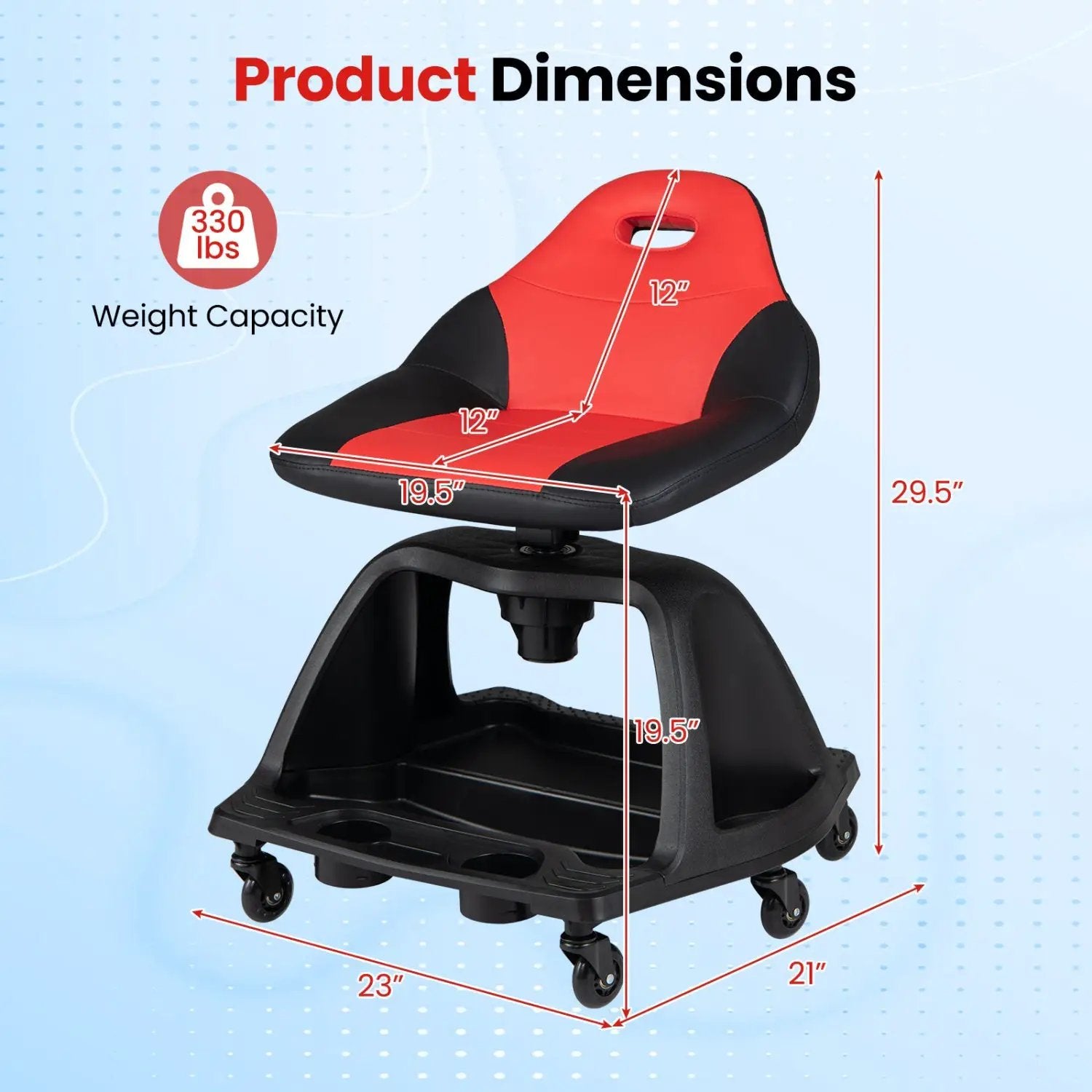 Rolling Mechanic Stool with Backrest and Tool Tray - 330 lbs by DirectDeals