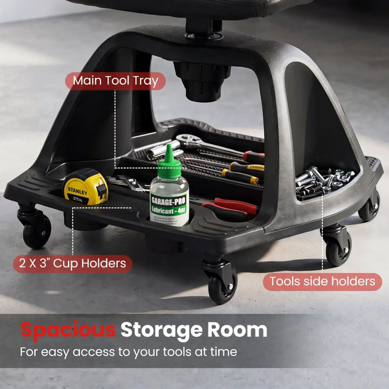 Rolling Mechanic Stool with Backrest and Tool Tray - 330 lbs by DirectDeals
