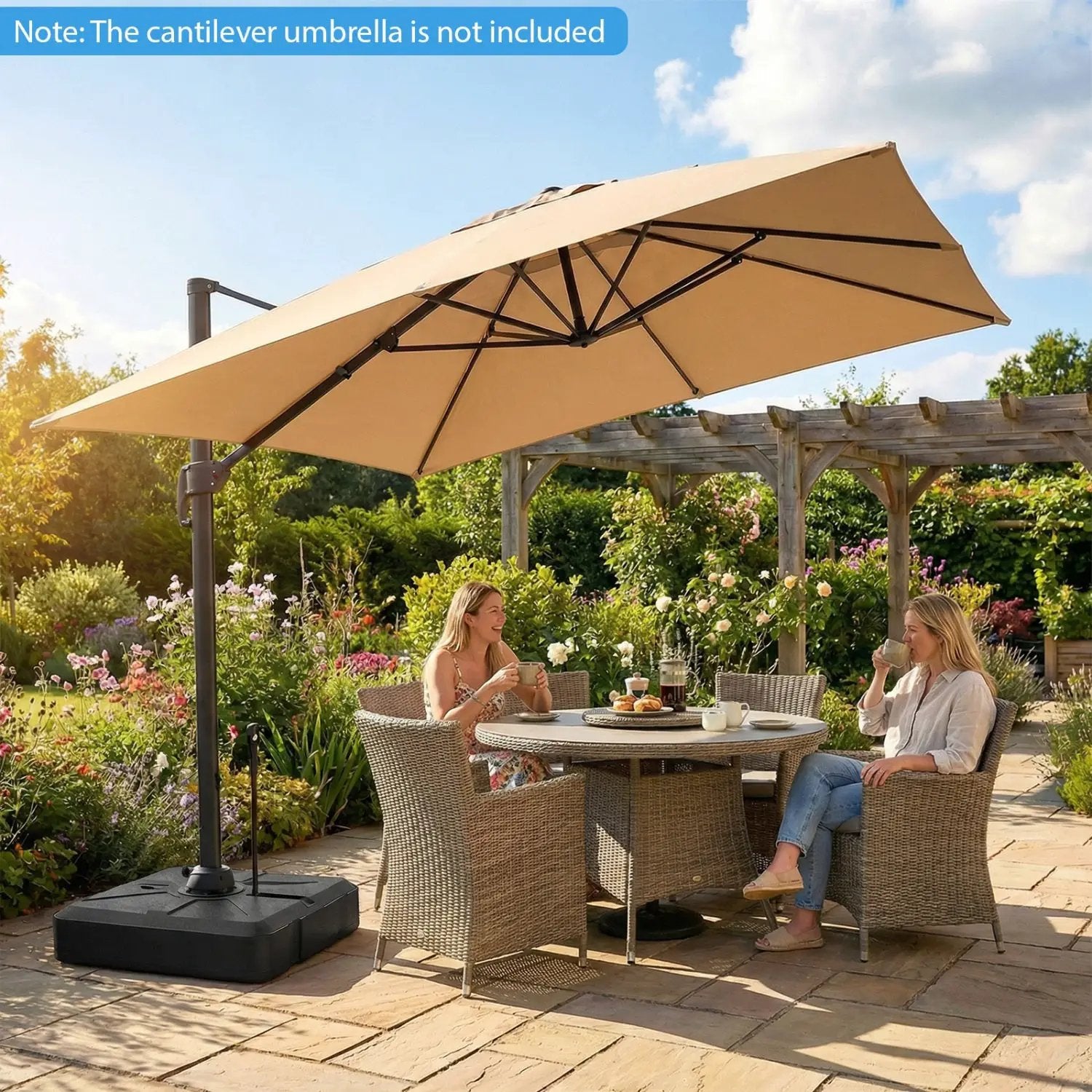 330 lbs Weighted Cantilever Umbrella Base with Wheels and Retractable Pull Rod by DirectDeals