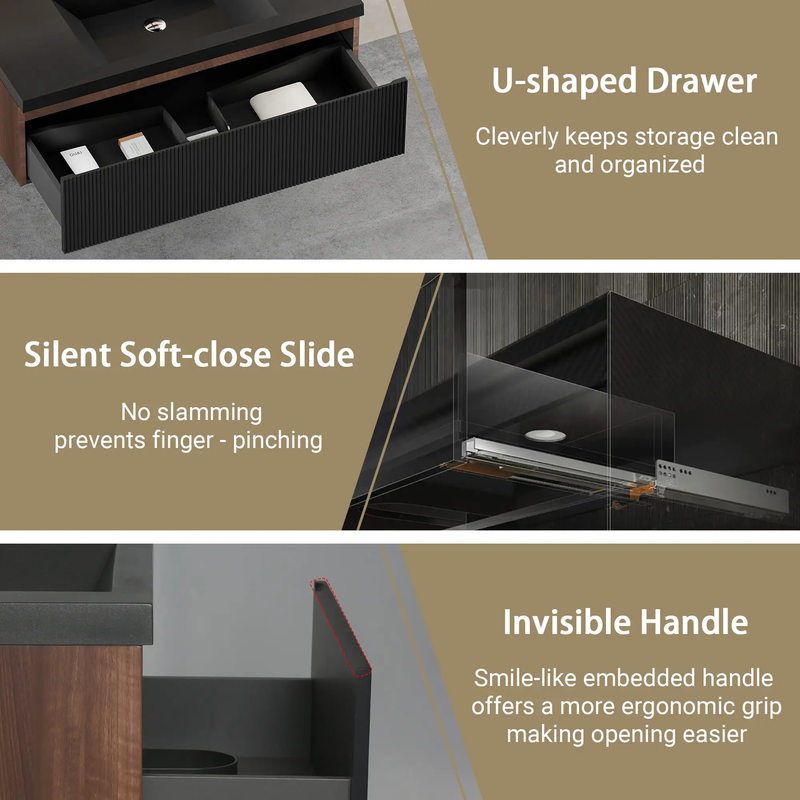 42" Floating Bathroom Vanity with Sink and Striped Storage Cabinet by HouseOfZazla