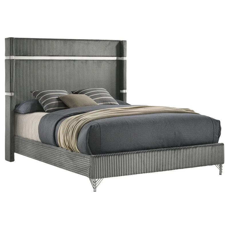 Lucia 61-inch Upholstered Queen Wingback Bed Grey by Unique Piece Furniture