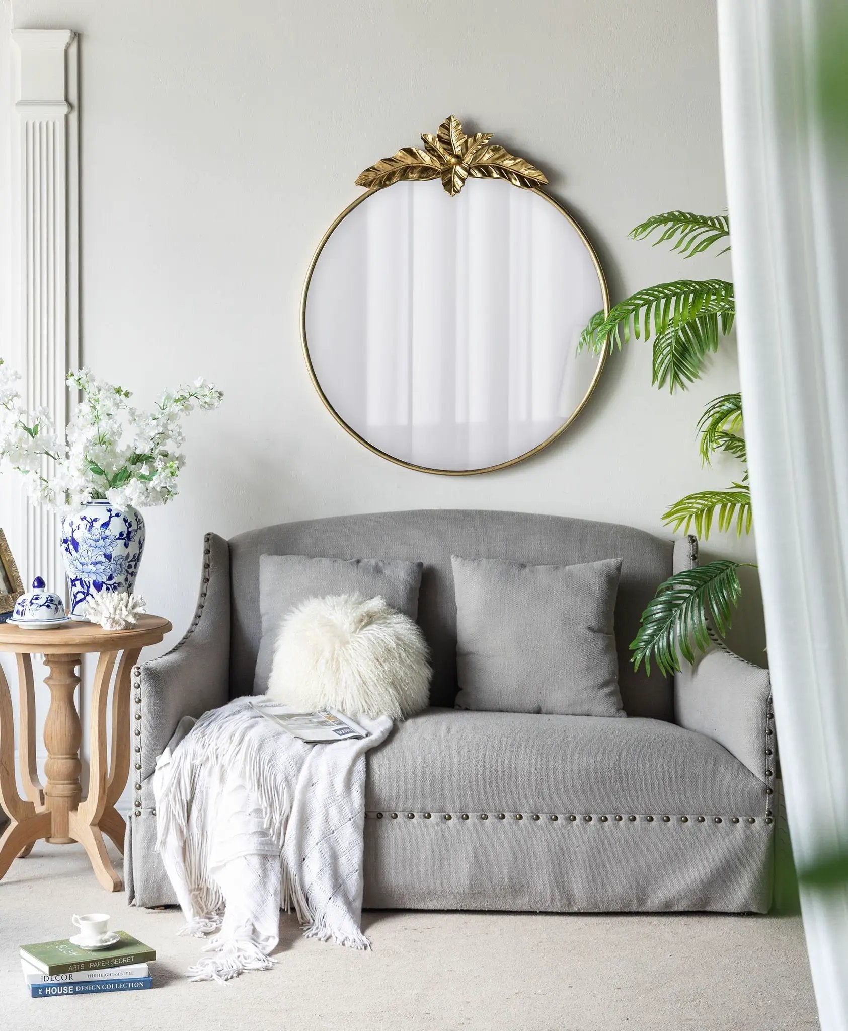 Large Round Wall Mirror With Metal Frame, Circle Accent Mirror For Living Room Bedroom Entryway - Gold by HouseOfZazla
