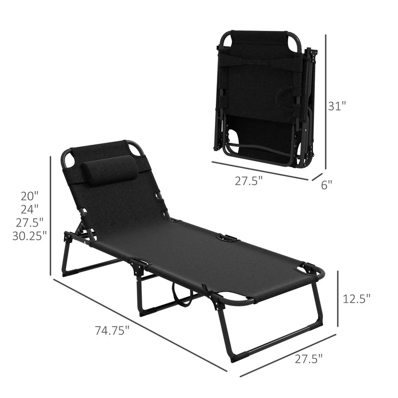 Outsunny - Outdoor Chaise, Adjustable Folding Chaise Lounge With 4-Position Backrest, Magazine Pocket, Removable Head Pillow, Sun Bathing Lounger Chair For Patio, Beach - Gray by Unique Piece Furniture