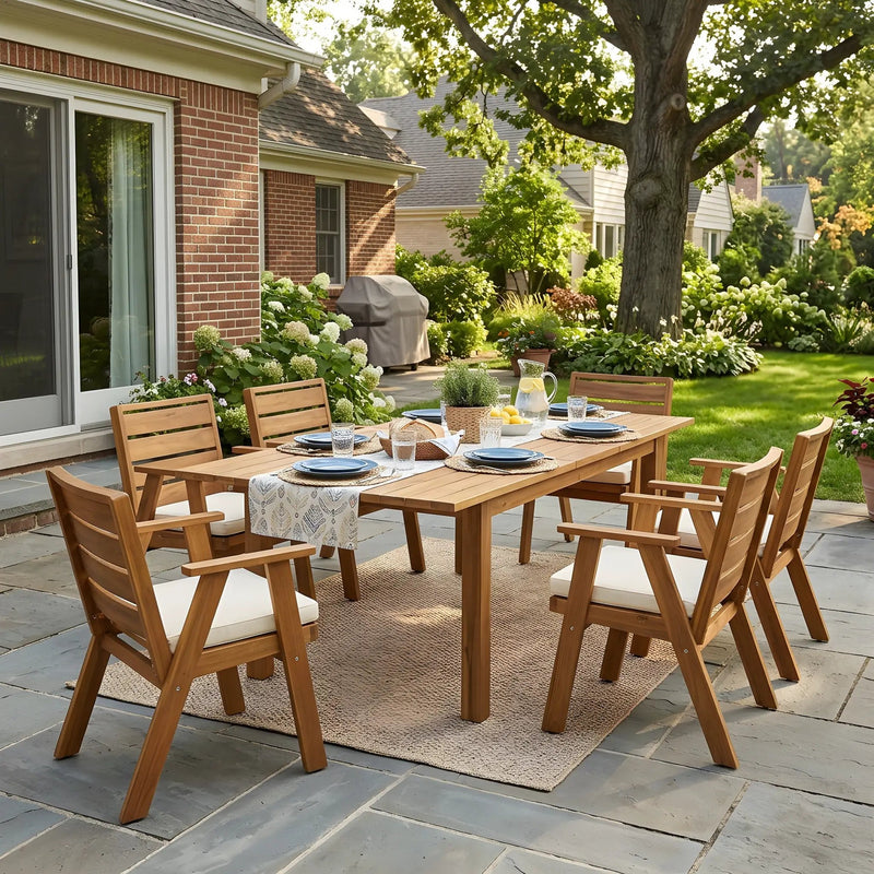 7 Pieces Acacia Wood Outdoor Dining Set by HouseOfZazla