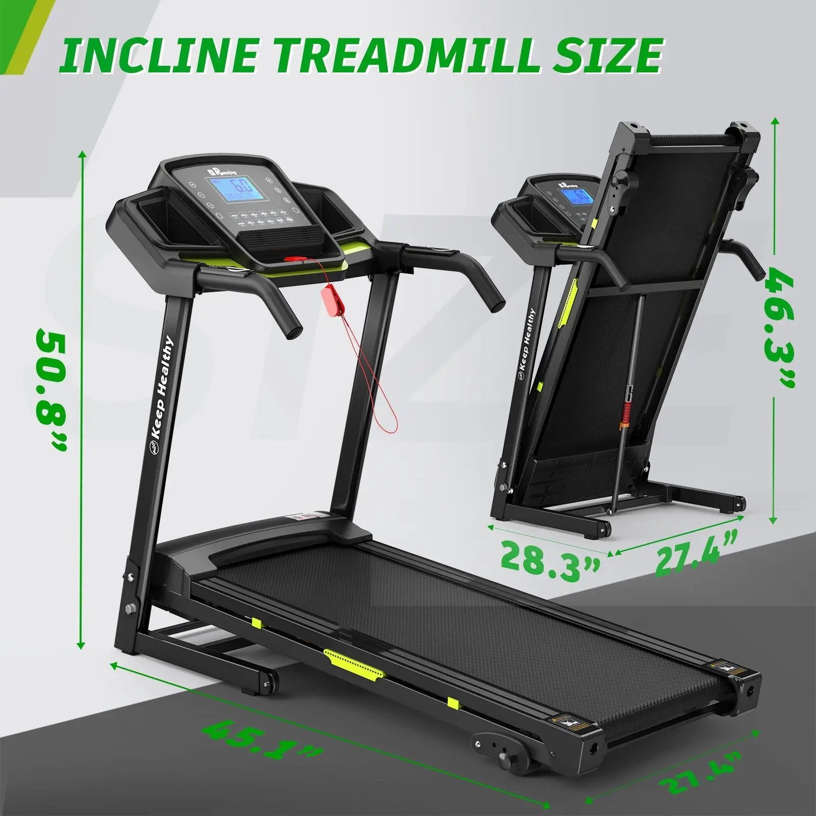 Foldable Treadmill With Incline For Home, Electric Running Machine With Speed Control, Pulse Monitor, 12 Training Programs - Black by HouseOfZazla
