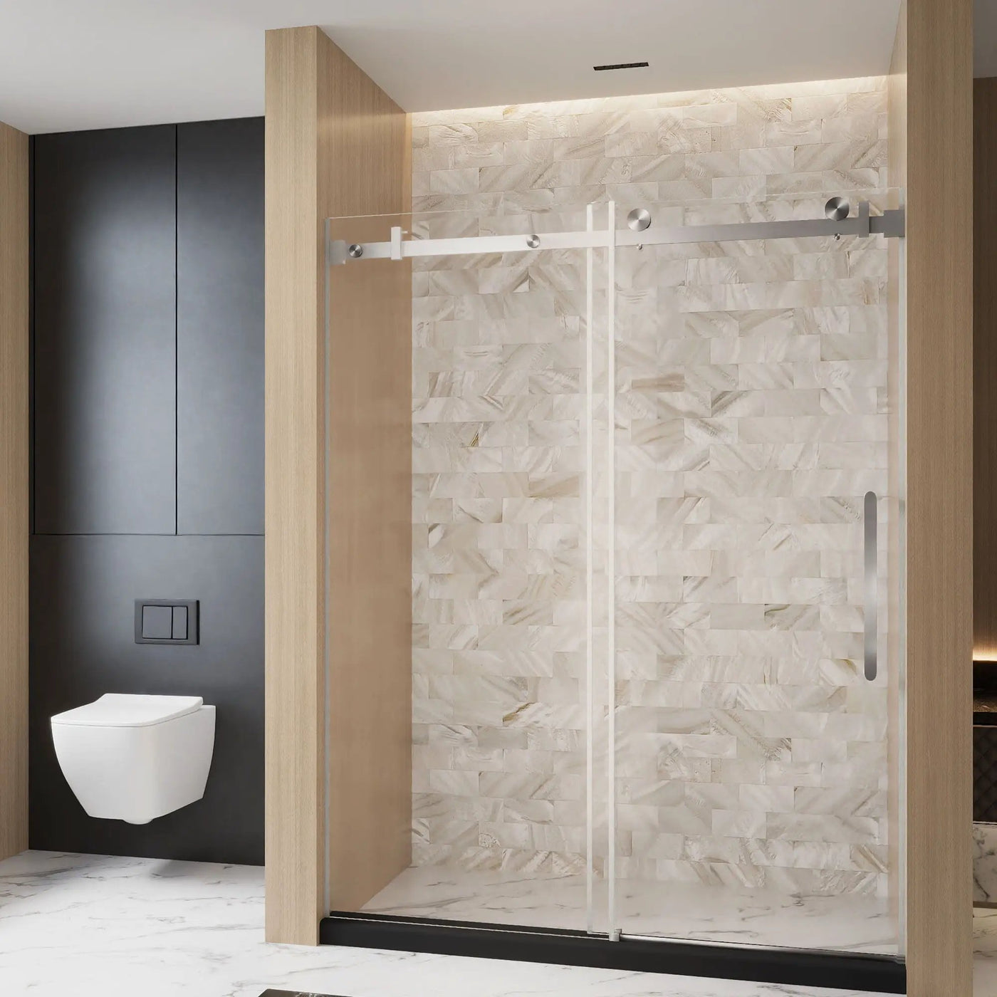 Frameless Single Sliding Shower Door & Handle And Square Tube Track by HouseOfZazla