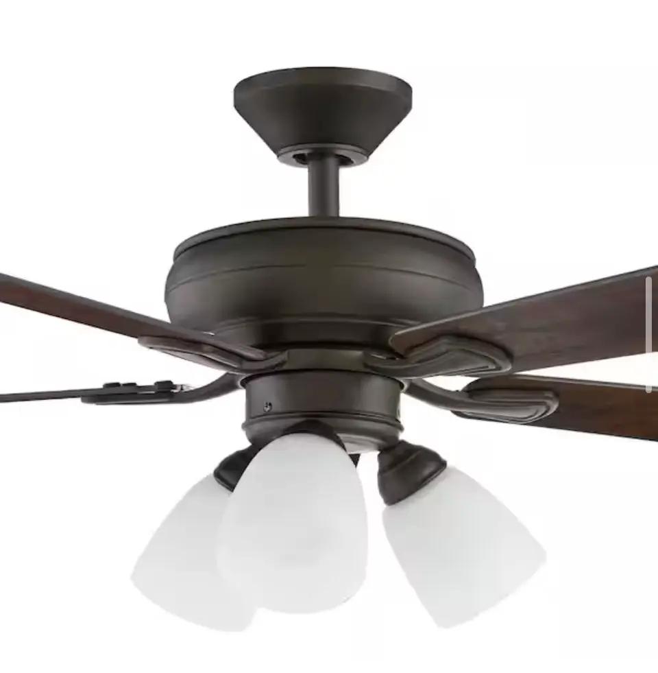 Open Box Hampton Bay Riley 44 in. Indoor LED Bronze Dry Rated Downrod Ceiling Fan with 5 Reversible Blades, Light Kit and Remote Control by Selzalot