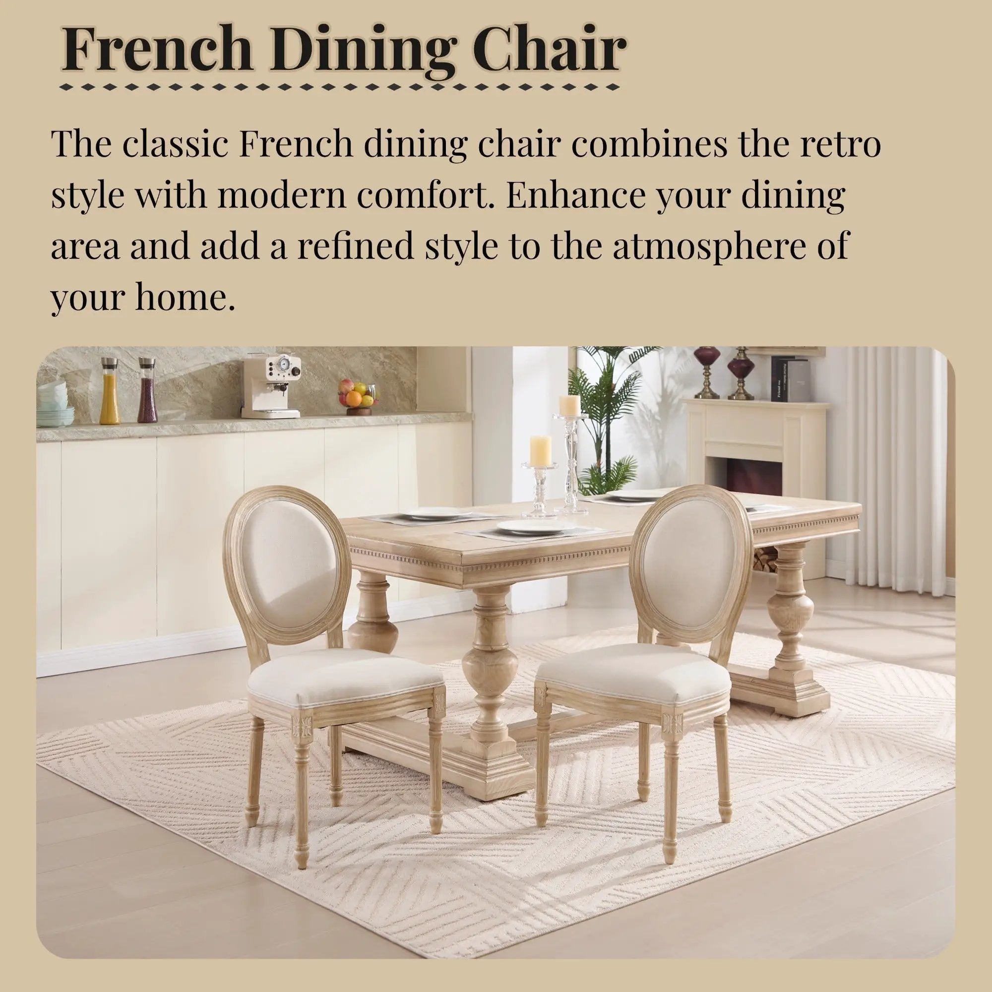 French Country Dining Chairs Set of 2 with Upholstered Round Back by HouseOfZazla