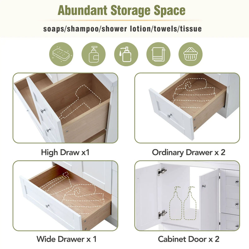 Shaker Free Standing Bathroom Vanity Cabinet With Sink, Soft Close Drawers, Soft Close Doors by HouseOfZazla