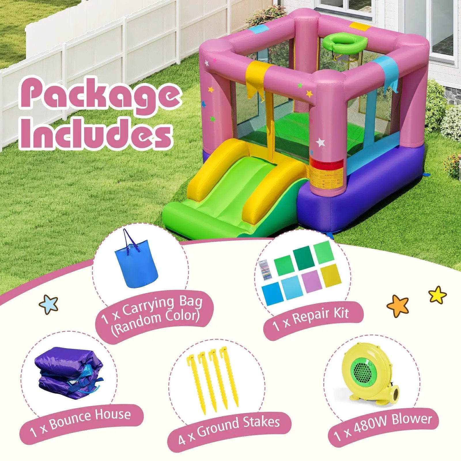 Inflatable Bounce House with 480W Blower and Carrying Bag for Party by DirectDeals