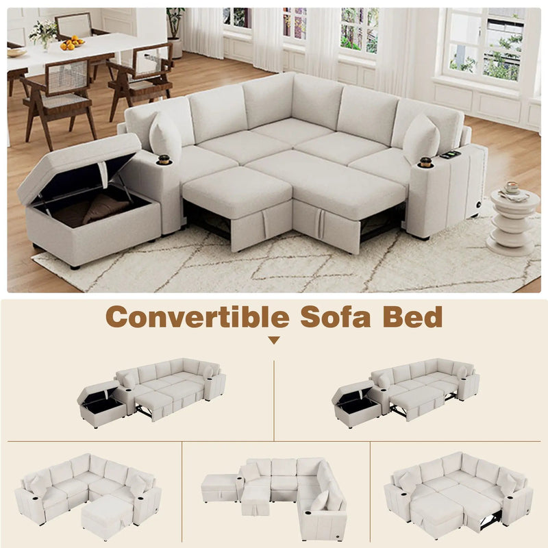 Sectional Sofa Convertible Pull-Out Sofa Bed With A Movable Storage Ottoman For Living Room by HouseOfZazla