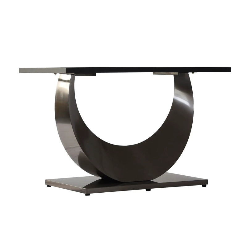 63" Modern Artificial Stone Crescent-Shaped Metal Legs, Can Accommodate 6-8 People - White / Black by HouseOfZazla