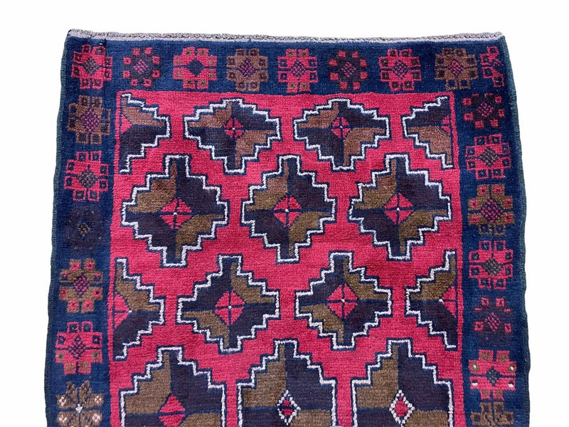 3' X 4' 7" Vintage Handmade Tribal Wool Rug Balouchi Rug Afghan Rug Red Brown by Jewel Rugs