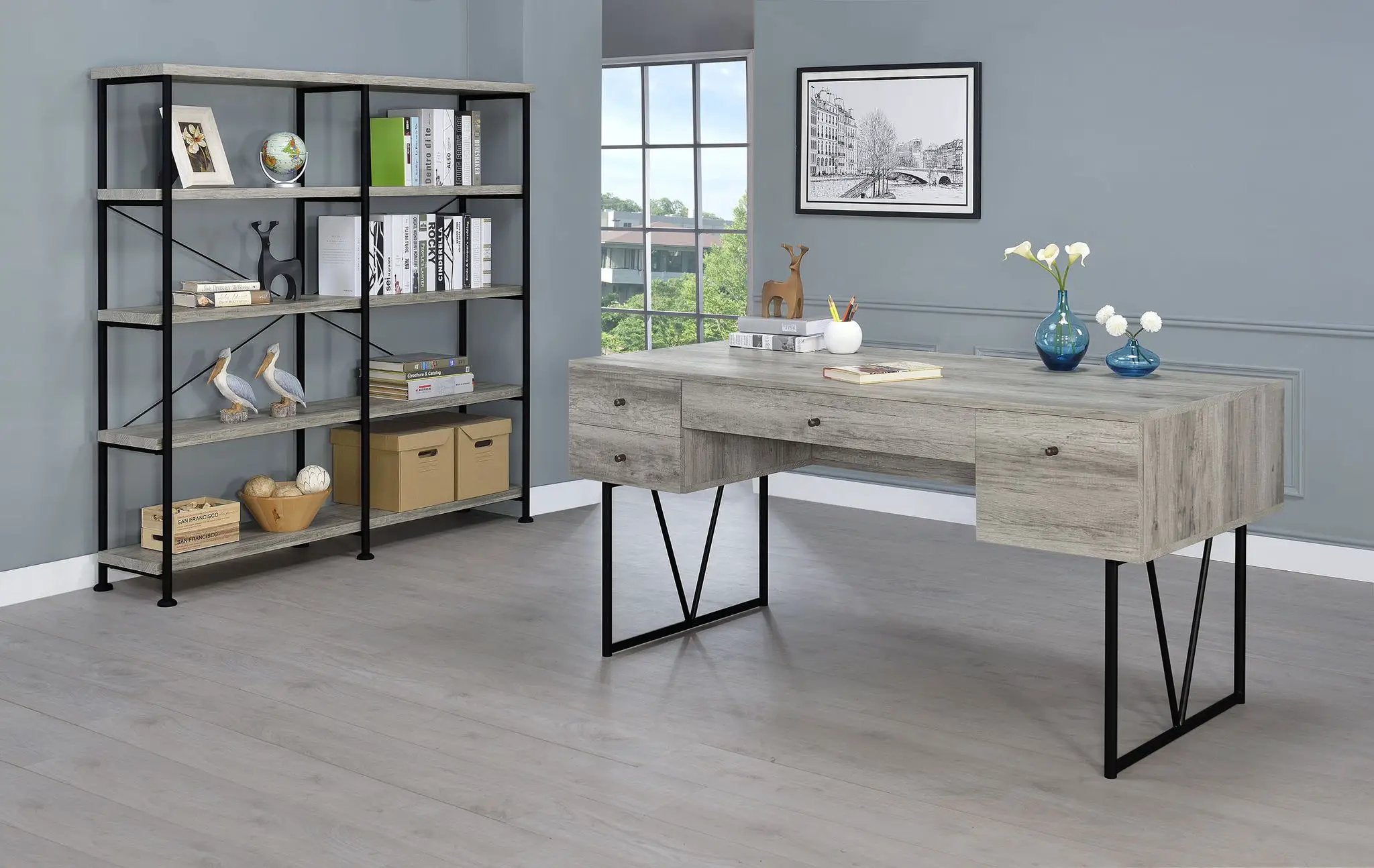 Analiese 63-inch 4-drawer Writing Desk Grey Driftwood by Unique Piece Furniture