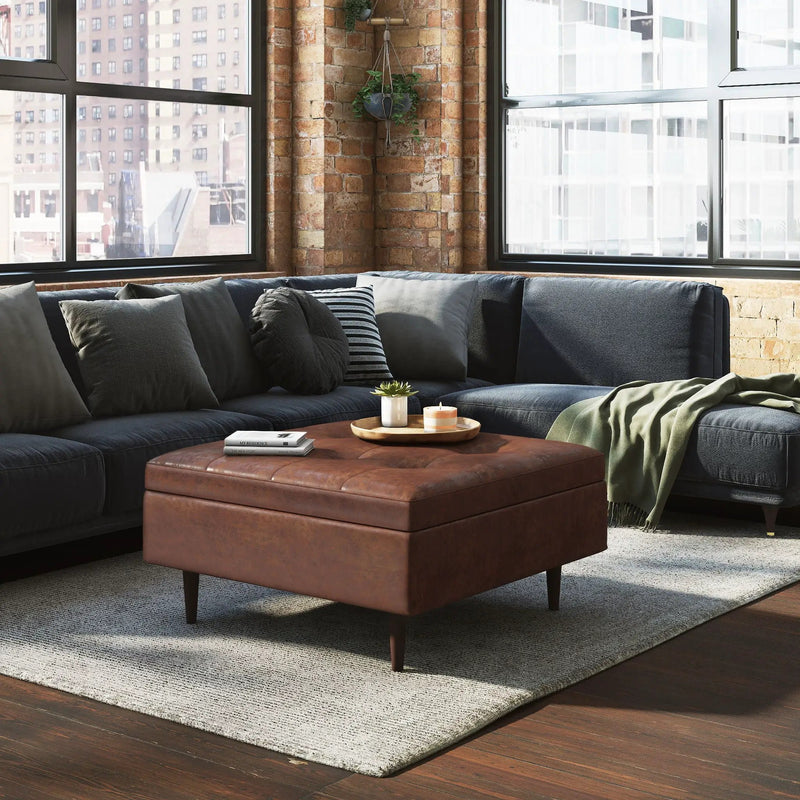 Shay - Large Square Coffee Table Storage Ottoman Mid-Century Style by Unique Piece Furniture