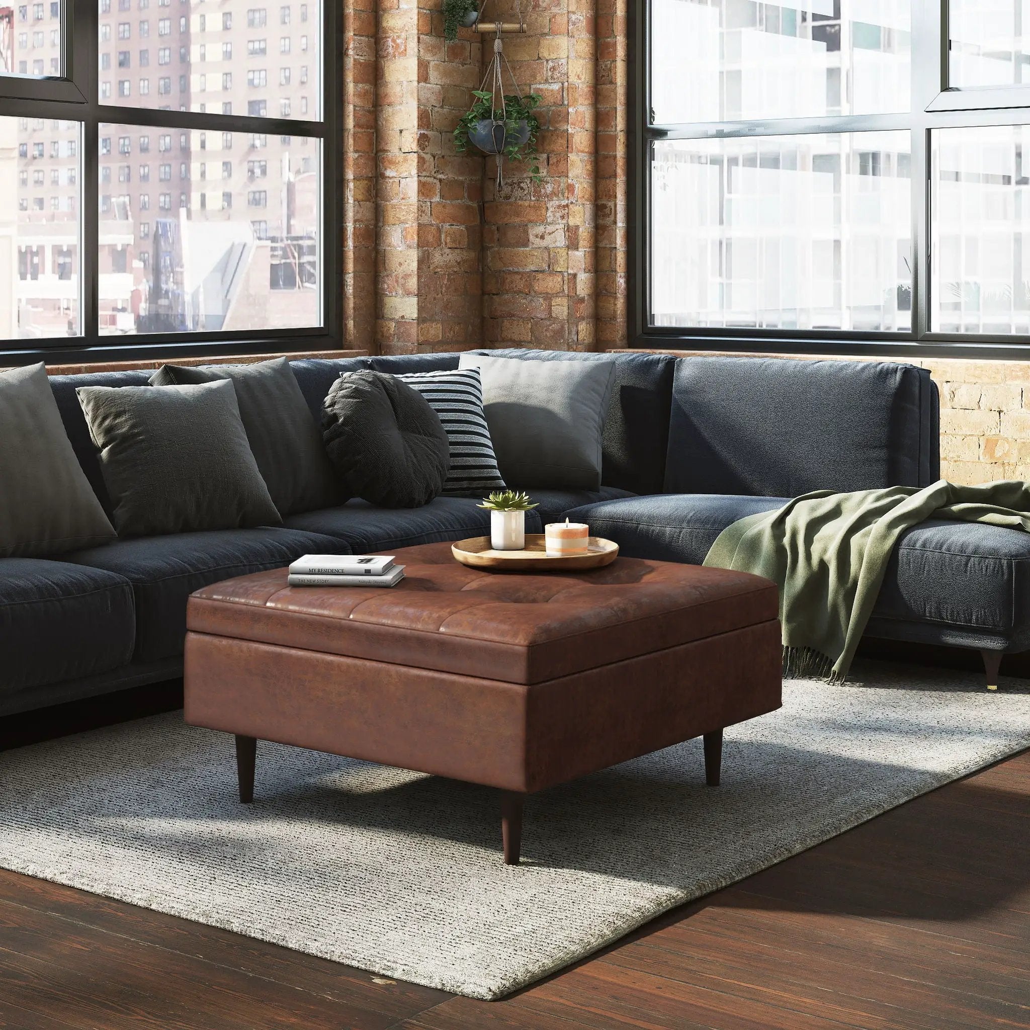 Shay - Large Square Coffee Table Storage Ottoman Mid-Century Style by Unique Piece Furniture