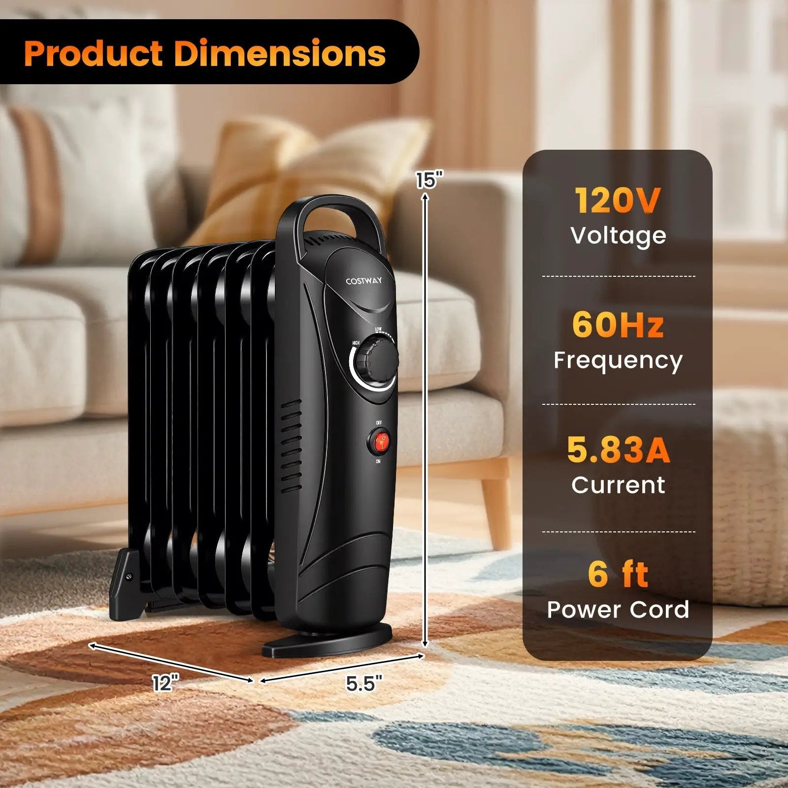 700W Electric Oil Filled Radiator Heater with Adjustable Thermostat by DirectDeals