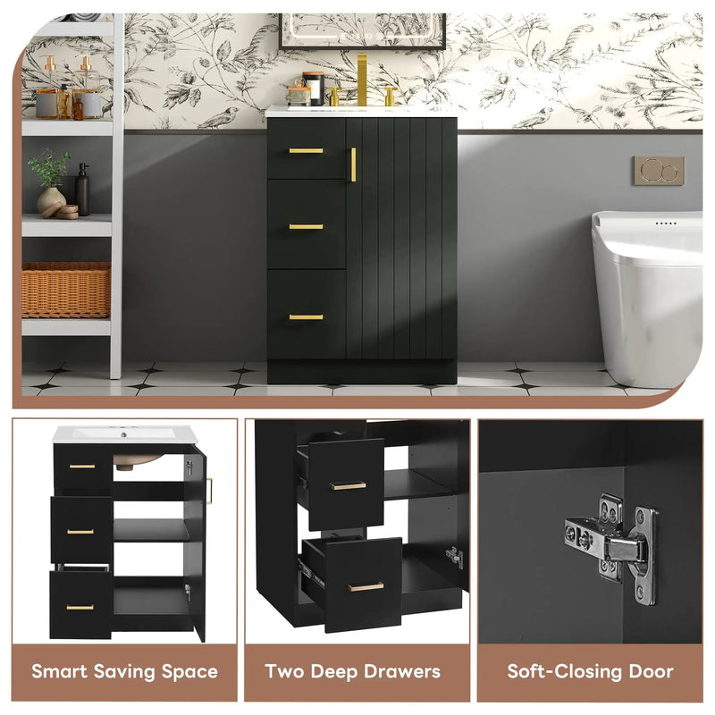 Bathroom Vanity With Under Mount Sink, 2 Drawers And Soft Closing Door