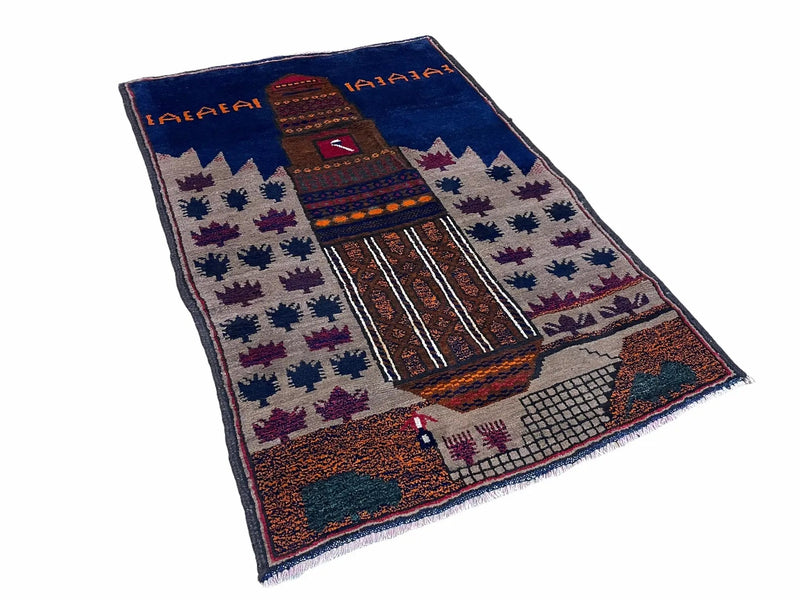 3 X 4.5 Vintage Handmade Tribal Wool Rug Baluchi Rug Afghan Rug Red Blue Beige by Jewel Rugs