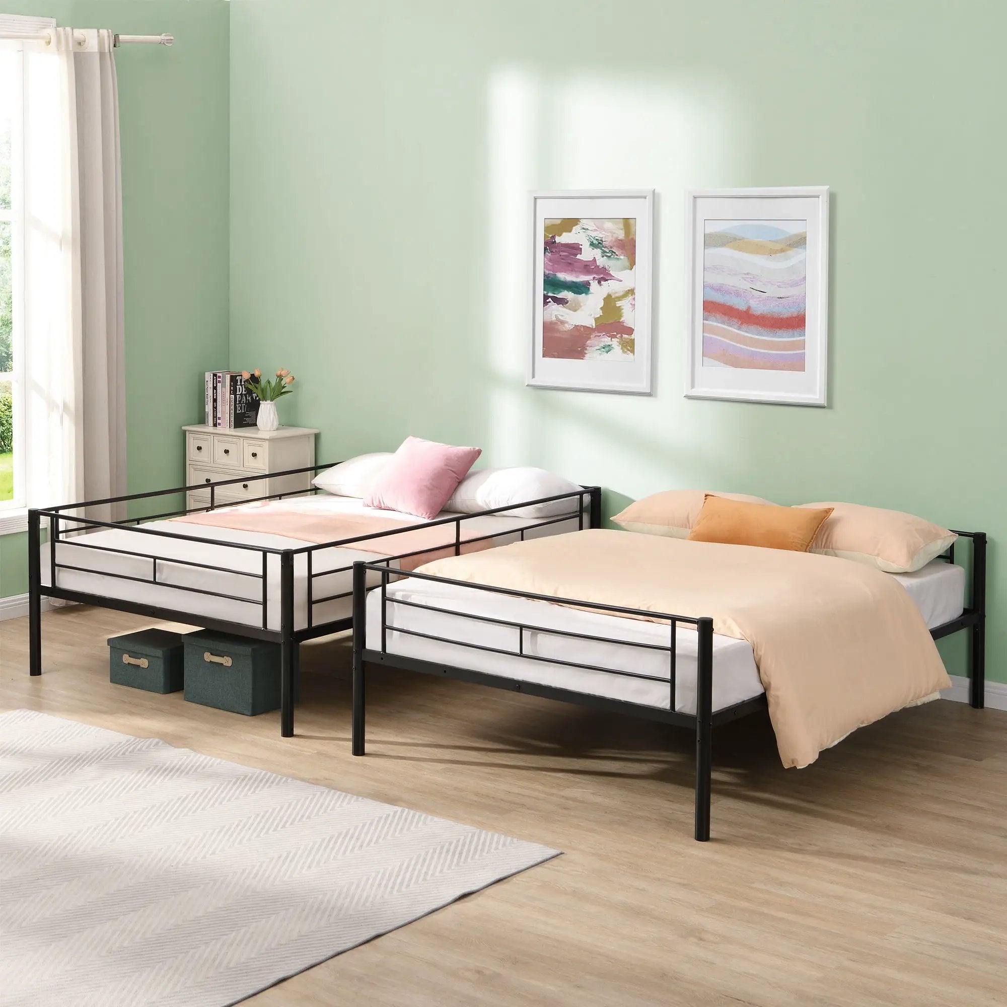Modern Metal Bunk Bed, Full Over Full, No Box Spring Needed - Black by HouseOfZazla