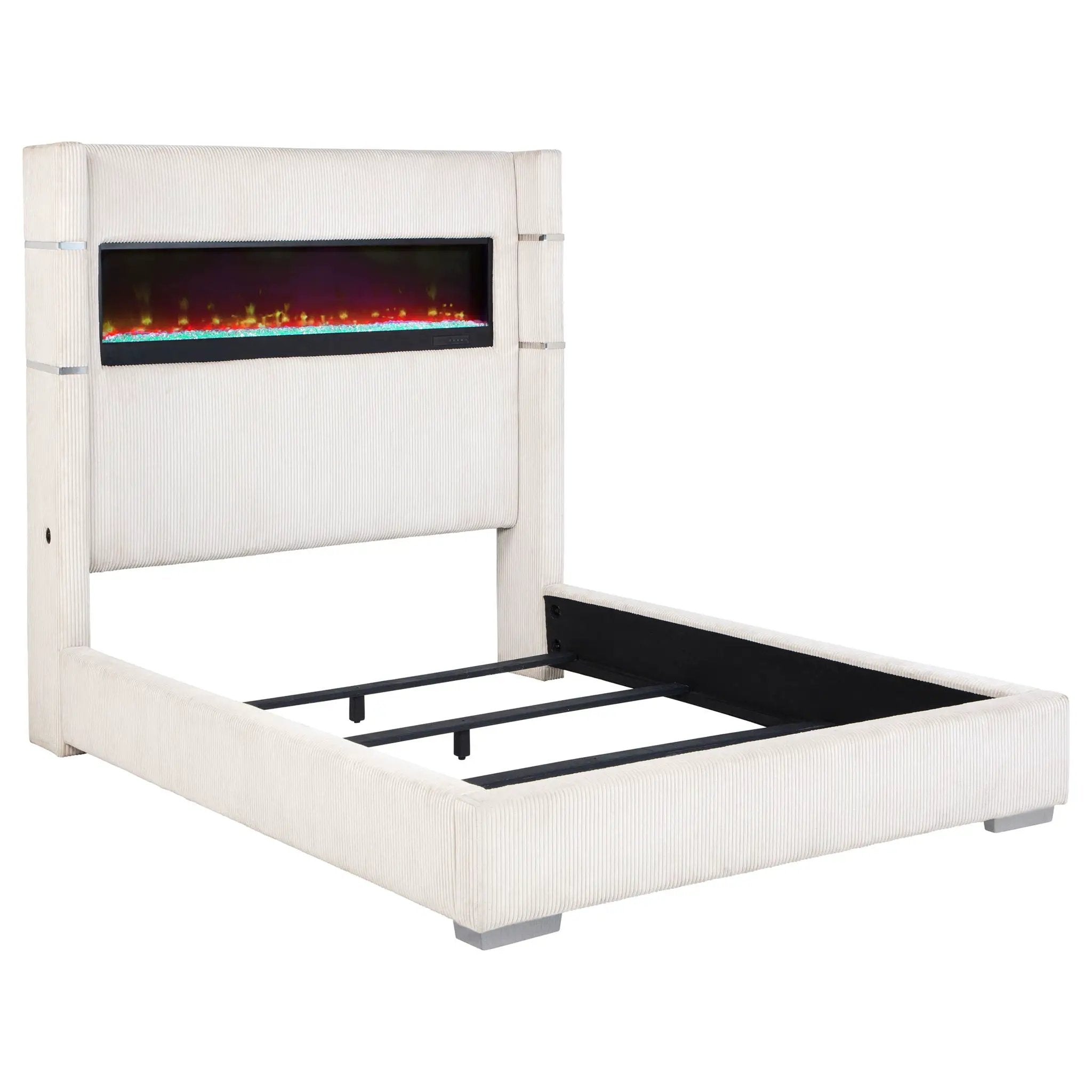 Tisdall Upholstered Cal King Flame Visualizer Bed Cream by Unique Piece Furniture