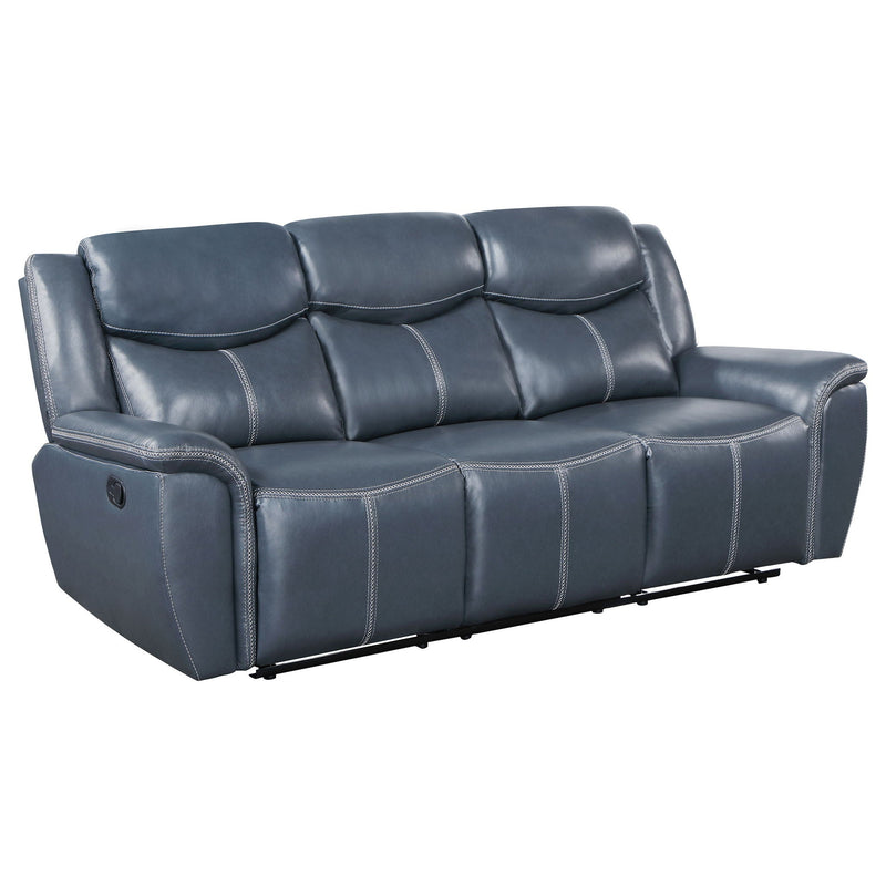 Stanwicke - 2 Piece Motion Reclining Sofa Set With Contrast Stitching - Blue by HouseOfZazla