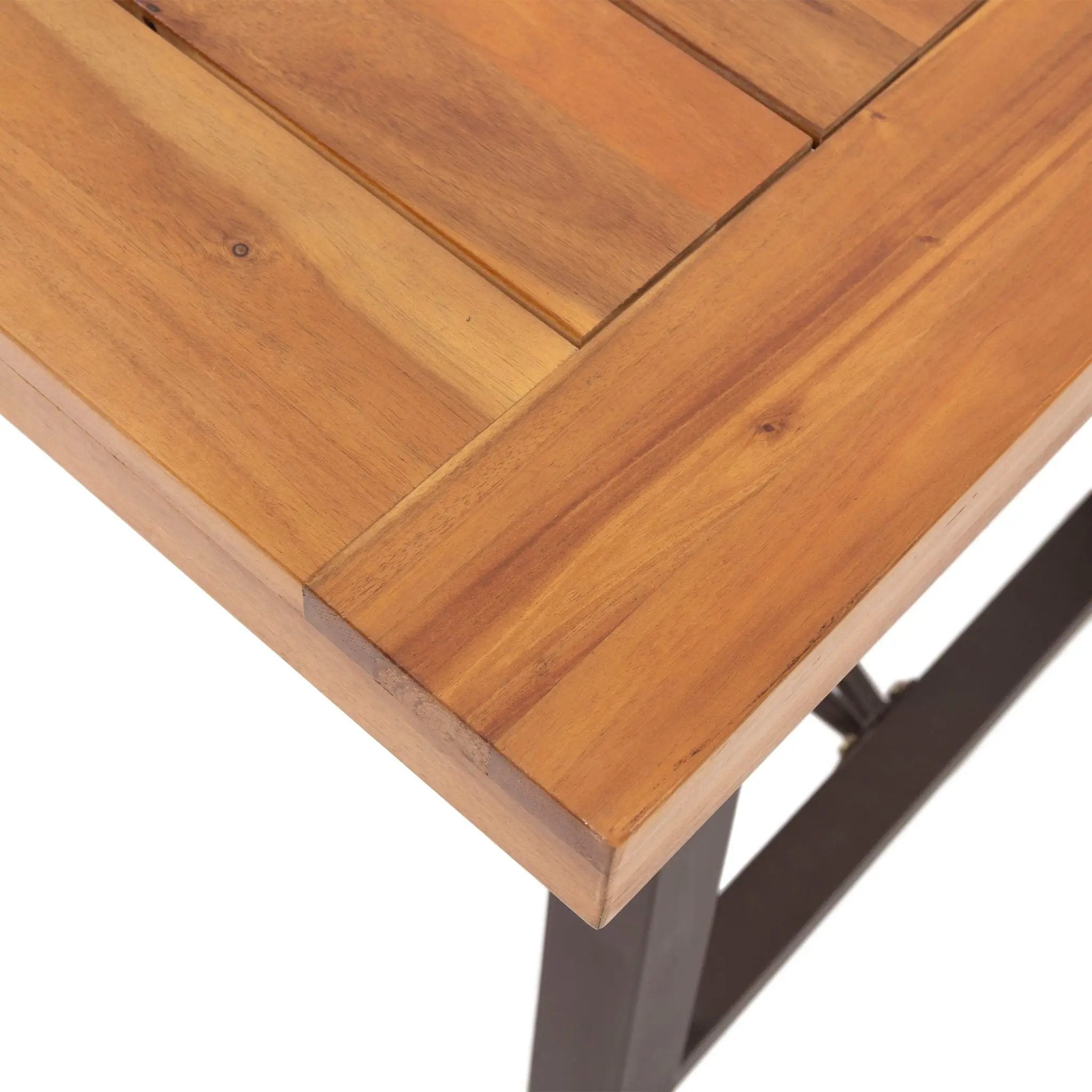 Outdoor Dining Table With Slat Wooden Panel And Turnbuckle Accents - Teak by HouseOfZazla