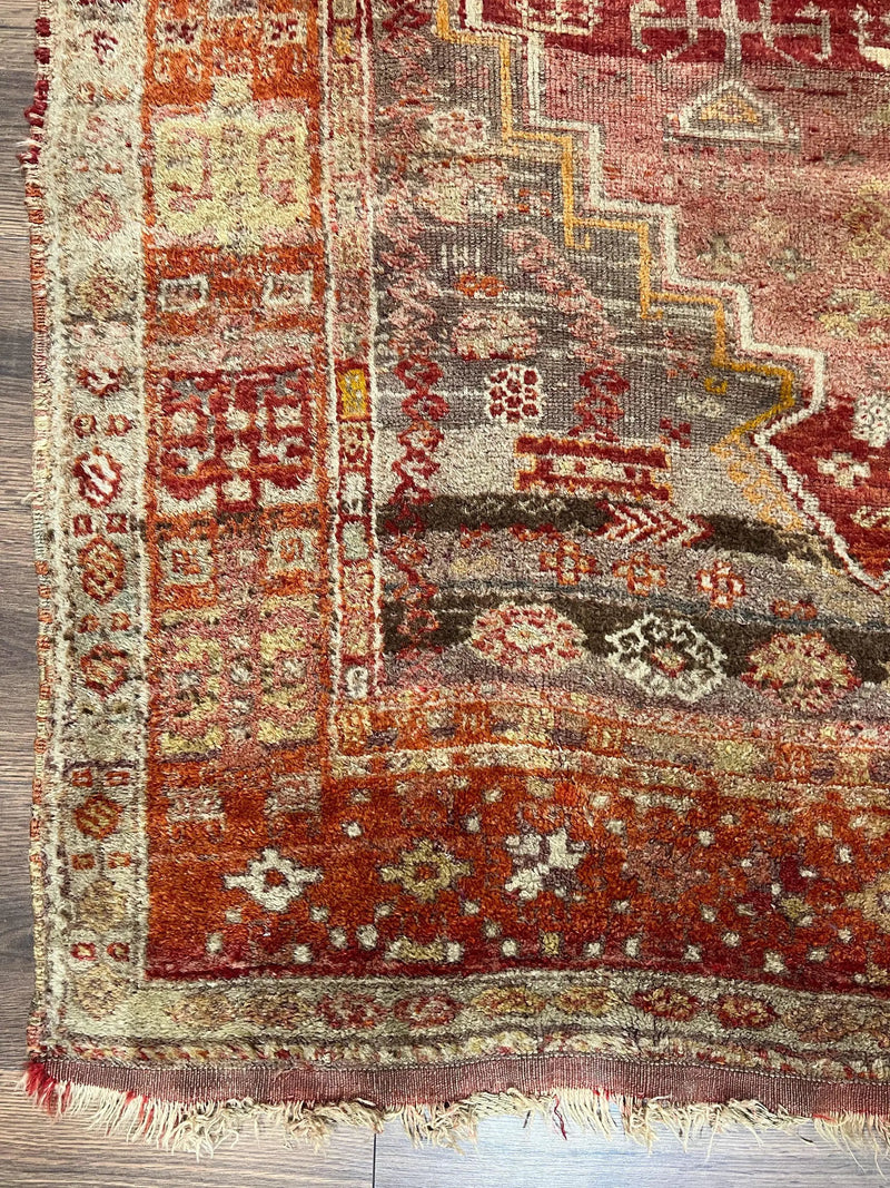 Antique Turkish Melas Rug 4x7, Tribal Geometric Unique Collectible Hand Knotted Wool Oriental Carpet, Rare 1920s Rug, Burnt Orange Red by Jewel Rugs