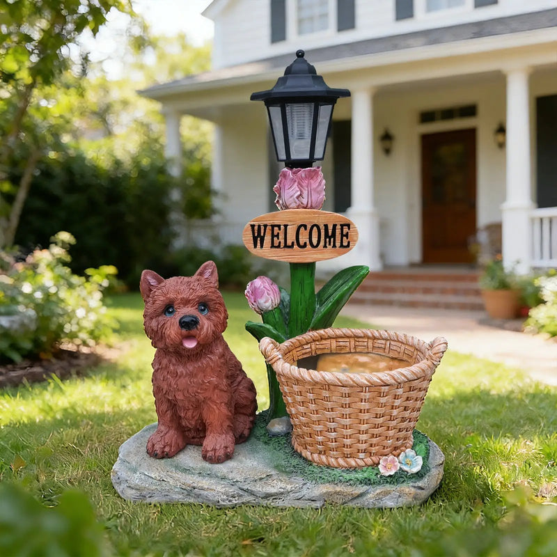 Sitting Puppy Solar Planter Outdoor Statue by HouseOfZazla