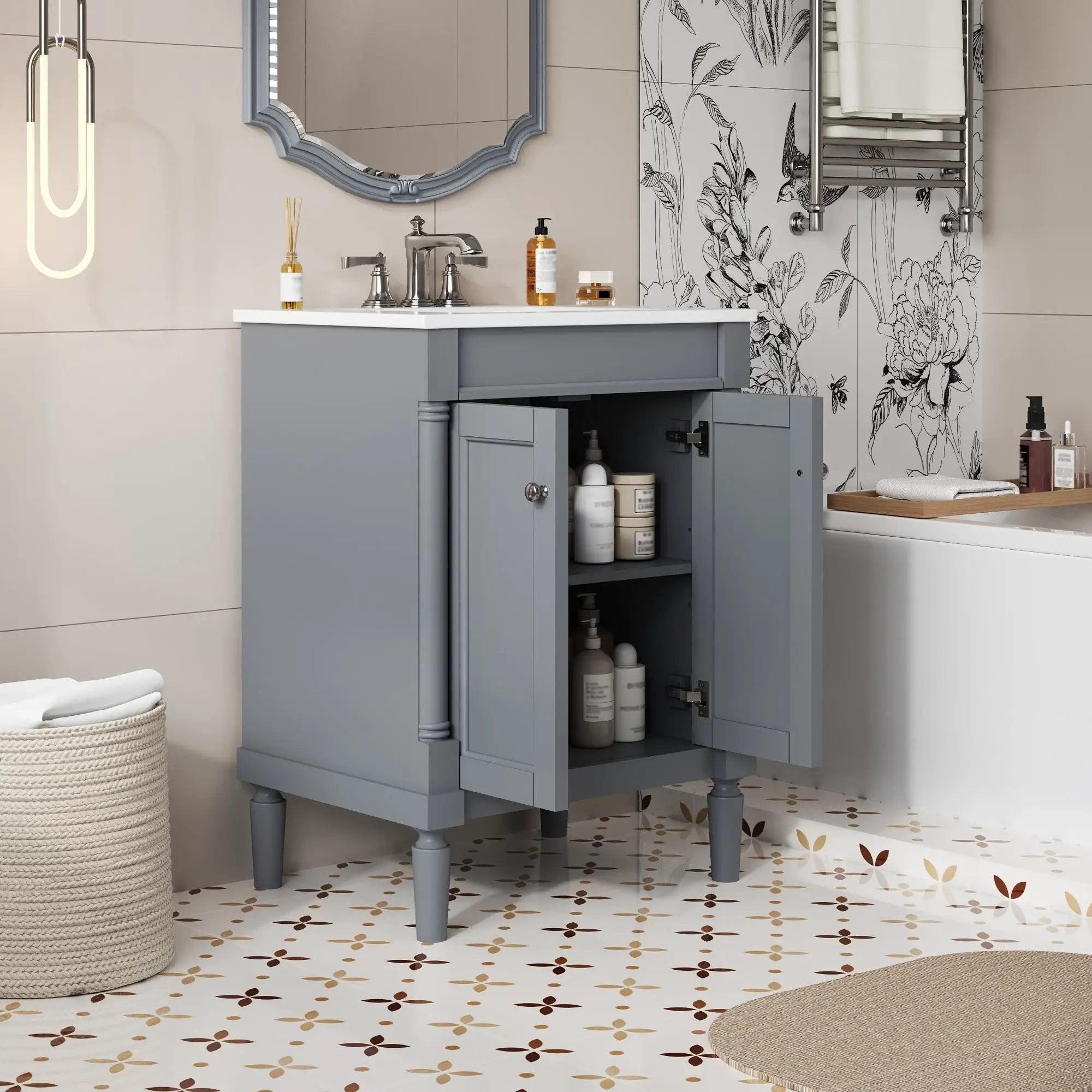 Bathroom Vanity With Top Sink, 2 Tier Storage Cabinet by Unique Piece Furniture