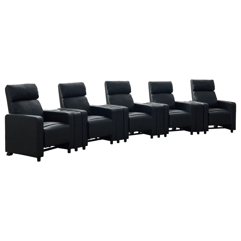 Warren - 5 Seater Home Theater With 4 Wedge Consoles Recliners And Storage Consoles - Black by HouseOfZazla