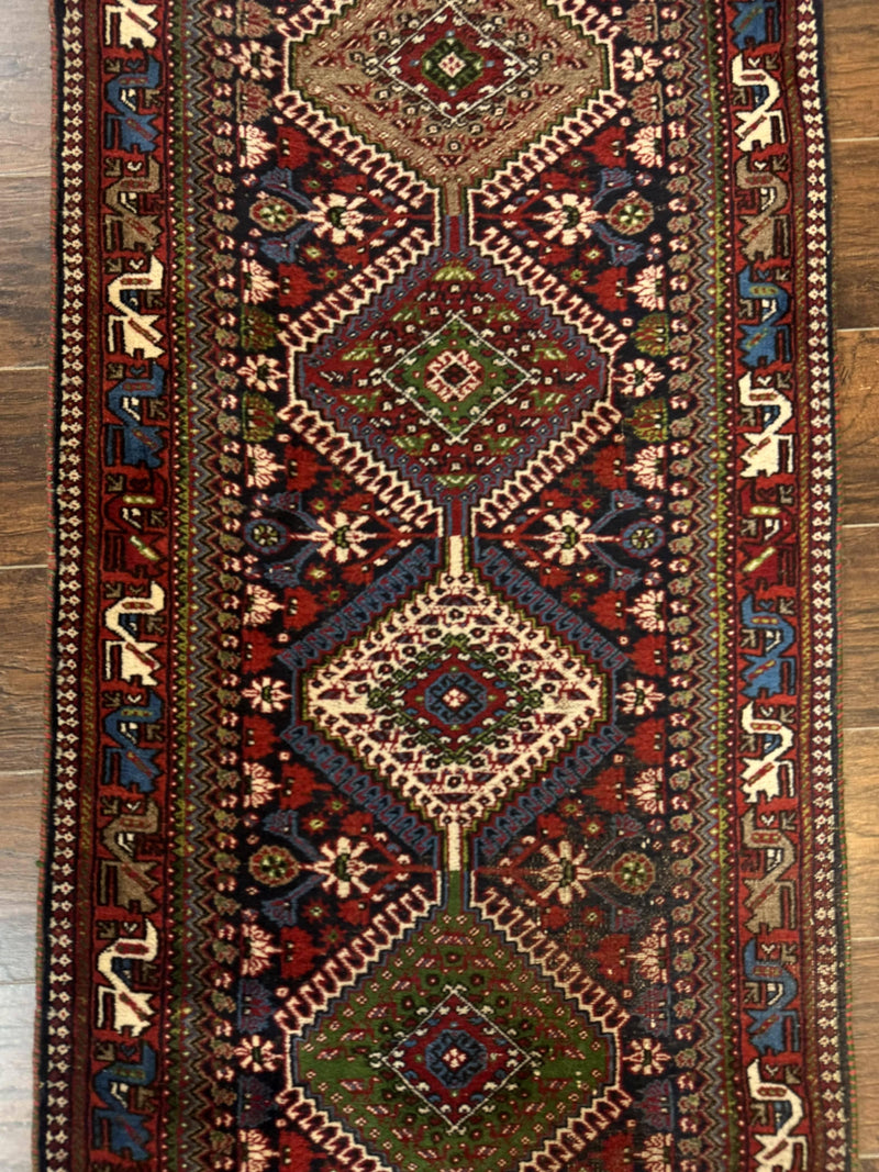 Persian Tribal Runner Rug 2.6 x 20 ft, Antique Persian Shiraz Carpet for Hallway, Colorful Navy Blue by Jewel Rugs