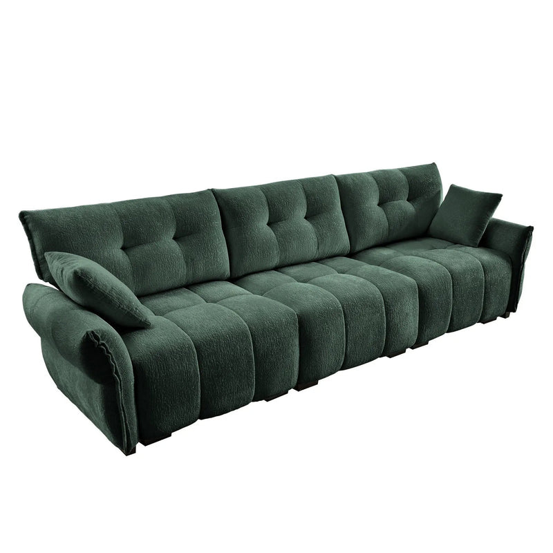 Elegant 3 Seater Sofa Set & Pillows Frame, High Rebound Cushions - Textured Green by Unique Piece Furniture