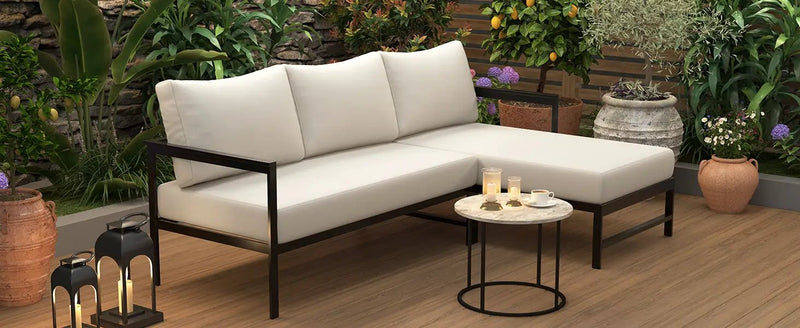 U_style Outdoor L-Shaped Sofa with Iron Frame and Ultra-Thick Cushions by HouseOfZazla