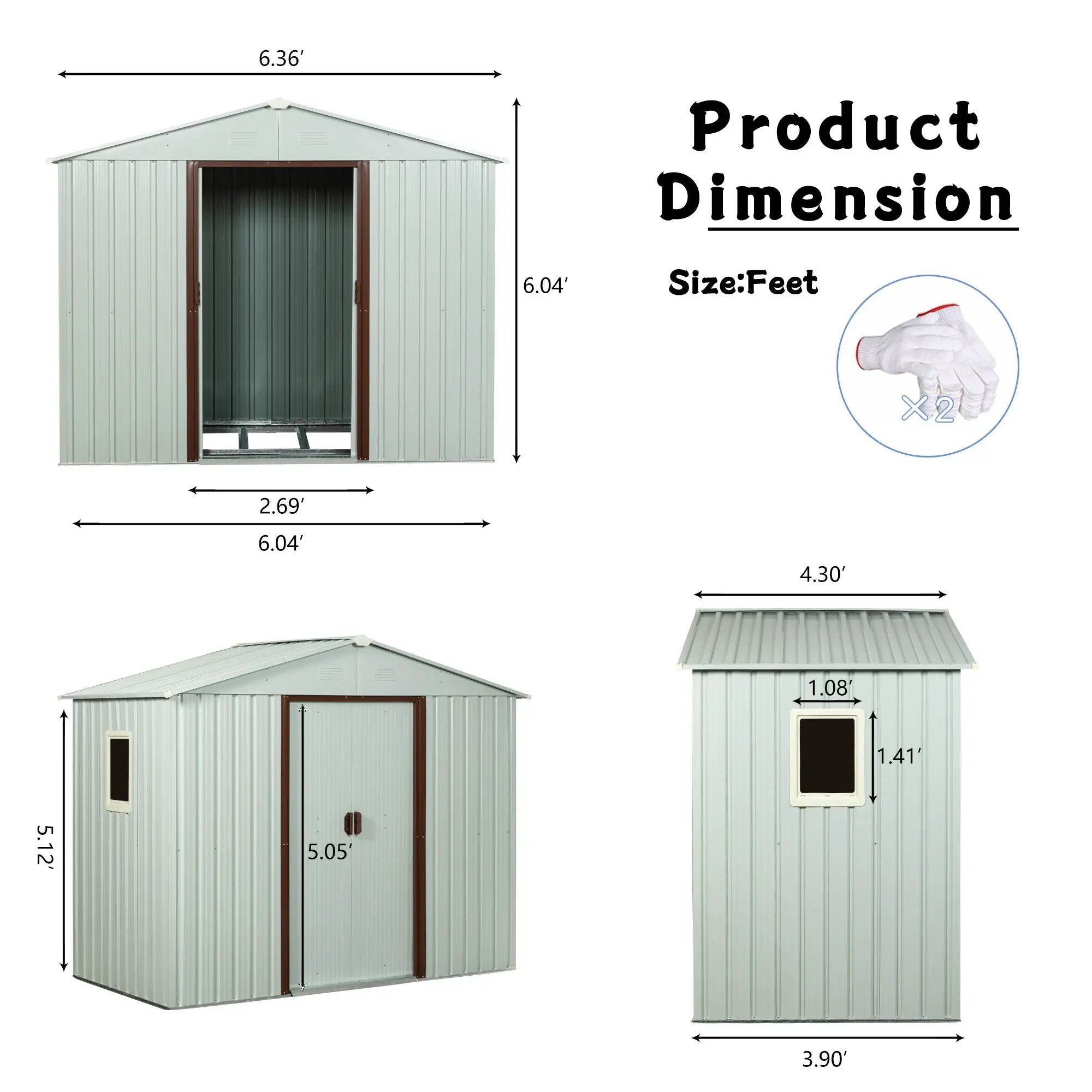 Ry-Sdyx56-Ww Outdoor Metal Storage Shed With Window - White by HouseOfZazla